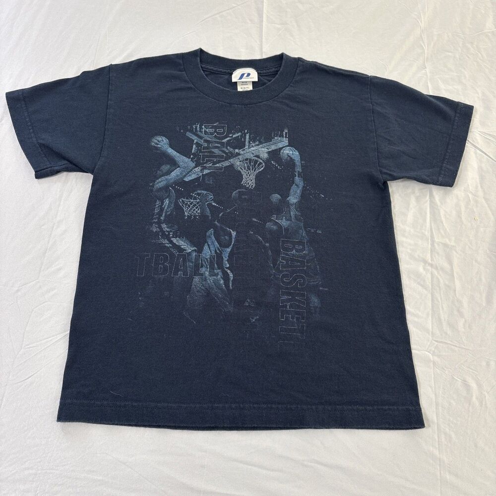 Kids Small 6/7 vintage Blue T-Shirt w/ Basketball Theme Logo Cotton) Prospirit